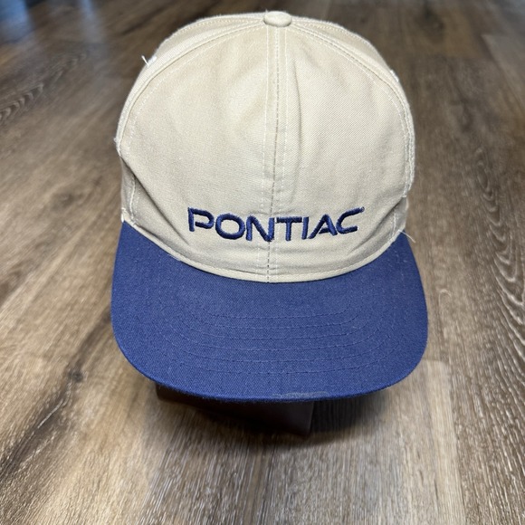 General Motors Pontiac Snapback Hat Khaki Tan Navy Blue Trucker Cap USA Made